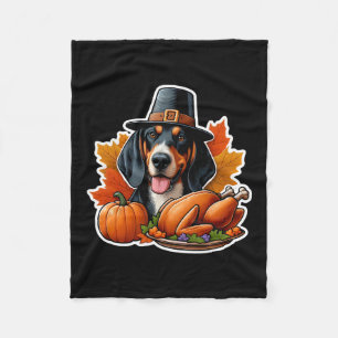 Thanksgiving Black And Tan Coonhound Dog Owner Mom Fleece Blanket