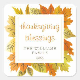 Thanksgiving Blessings Autumn Leaves Thanksgiving Square Sticker
