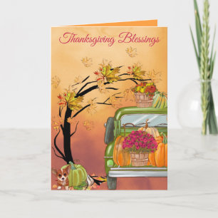 Thanksgiving Blessings Autumn Pumpkins & Puppy Card