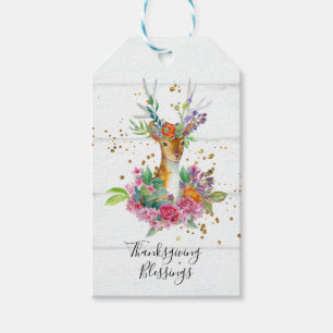 Thanksgiving Blessings Floral Deer Gift Tags