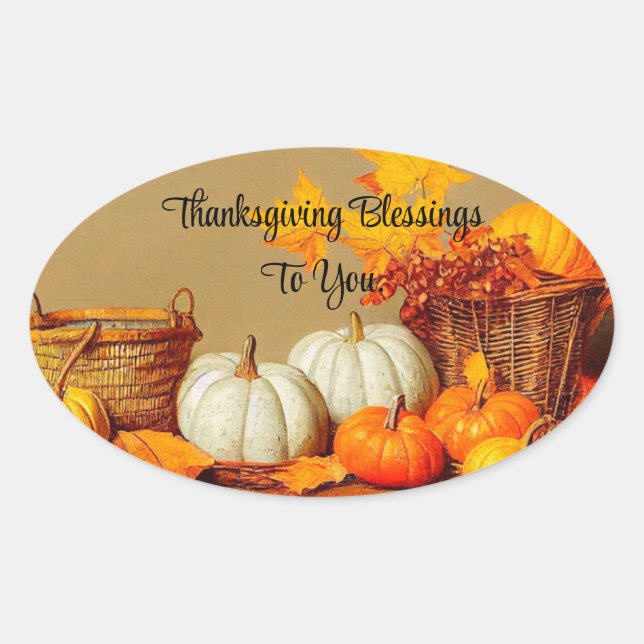 Thanksgiving  Blessings Oval Sticker (Front)