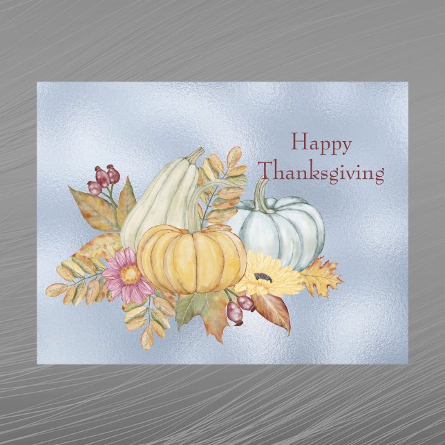 Thanksgiving Blue Pumpkin Gourds Floral Holiday Postcard (Creator Uploaded)