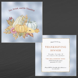 Thanksgiving Blue Pumpkin Gourds Floral Invitation
