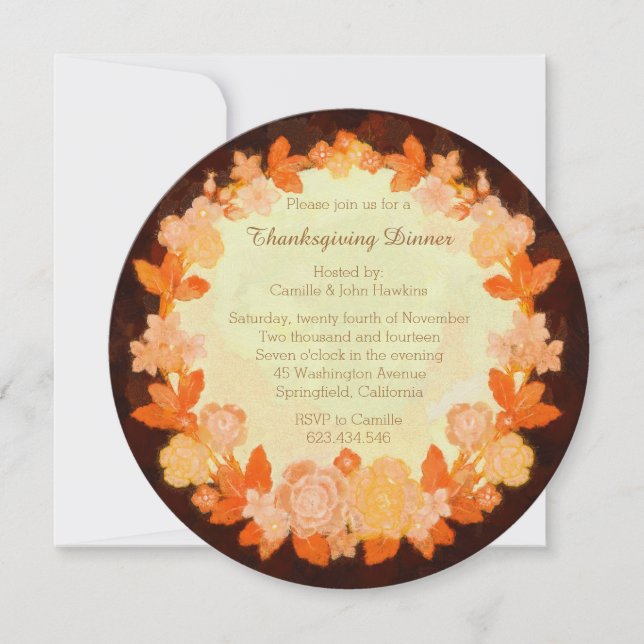 Thanksgiving Bounty Wreath Dinner Party Invitation (Front)