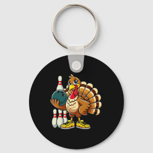 Thanksgiving Bowling Shirt Women Men Funny Turkey Key Ring