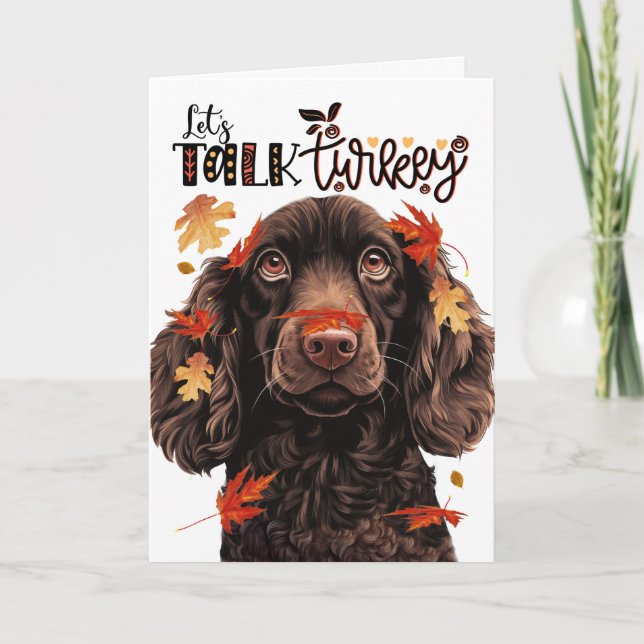 Thanksgiving Boykin Spaniel Dog Lets Talk Turkey Holiday Card (Front)