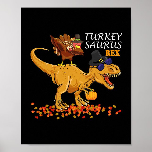 Thanksgiving Boys Turkey Saurus T Rex Dino Kids Di Poster (Front)