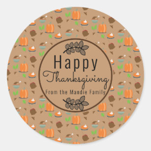 Thanksgiving Branch Greenery Pattern Sweet Gift Classic Round Sticker