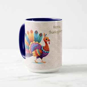 Thanksgiving Bright Feathers Turkey Mug