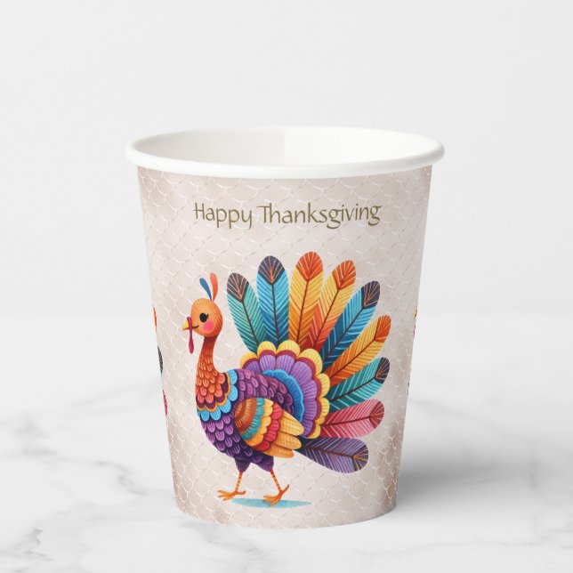 Thanksgiving Bright Feathers Turkey Paper Cups (Left)
