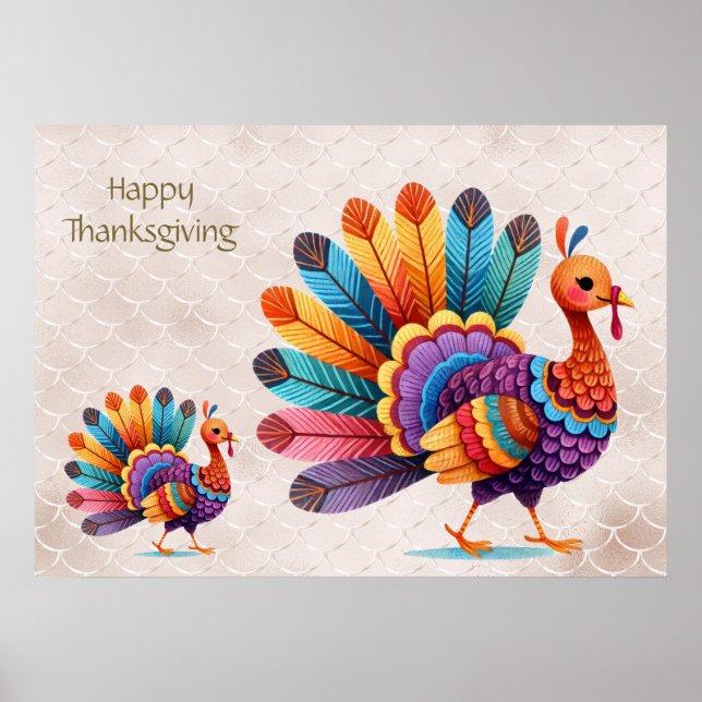 Thanksgiving Bright Feathers Turkey Poster (Front)