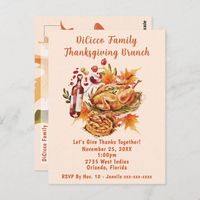 Thanksgiving Brunch Harvest Celebration Postcard (Front/Back)