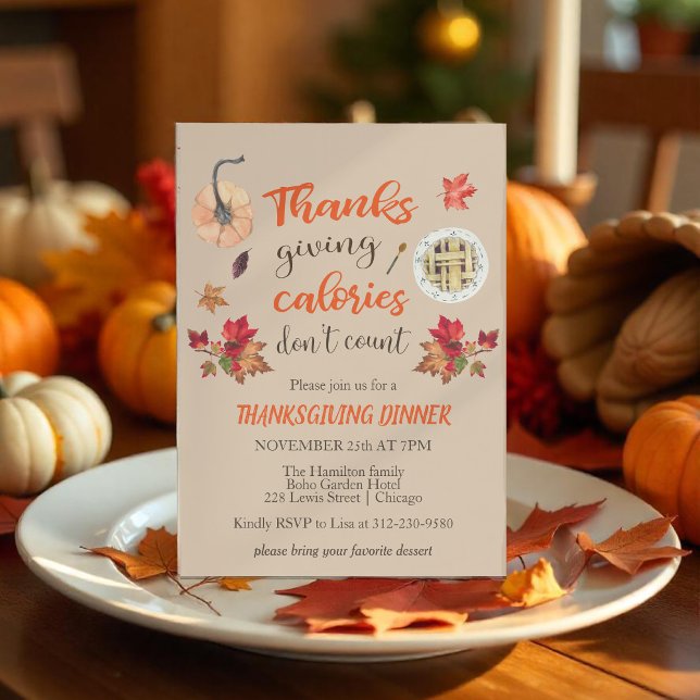 Thanksgiving Calories Don't Count Brown Invitation (Creator Uploaded)