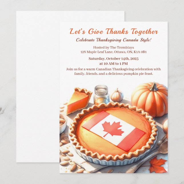 Thanksgiving Canada | Cosy Pumpkin Pie Gathering Invitation (Front/Back)