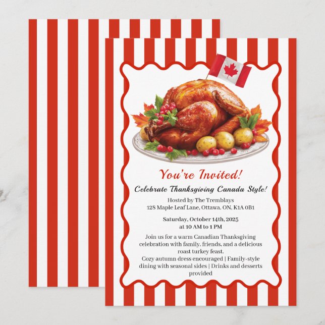 Thanksgiving Canada | Cosy Roast Turkey Gathering Invitation (Front/Back)