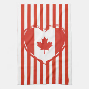 Thanksgiving Canada – Red heart and stripes  Tea Towel