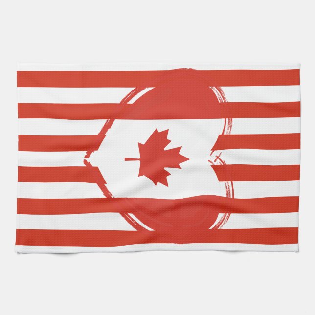 Thanksgiving Canada – Red heart and stripes  Tea Towel (Horizontal)