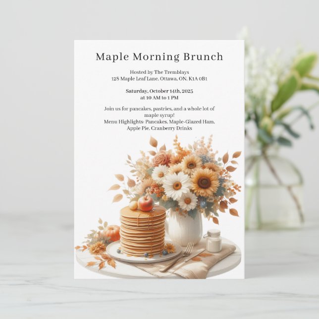 Thanksgiving Canada Style | Maple Morning Brunch Invitation (Standing Front)