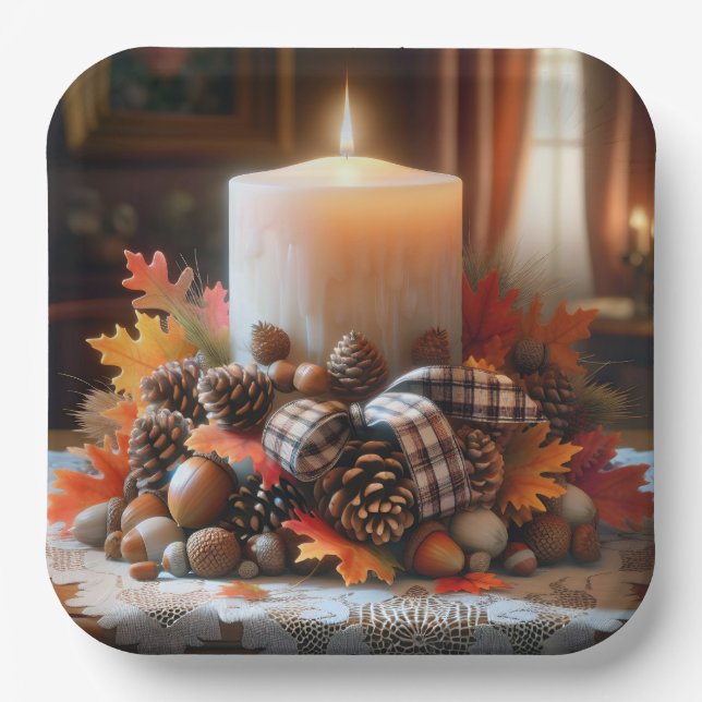 Thanksgiving Candle Centerpiece Paper Plate (Front)