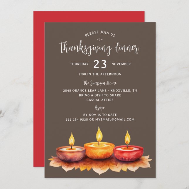 Thanksgiving Candles Dinner Party invitation (Front/Back)