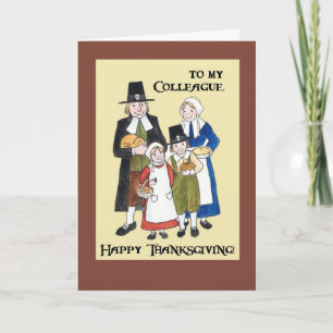 Thanksgiving Card with Pilgrims for a Colleague