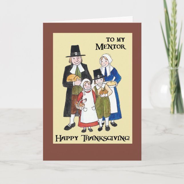 Thanksgiving Card with Pilgrims for a Mentor (Front)