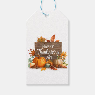 Thanksgiving Card with Pumpkins, Candle and Leaves Gift Tags