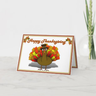 Thanksgiving Cartoon Turkey Pilgrim Holiday Card