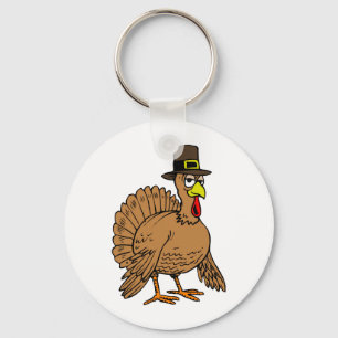 Thanksgiving Cartoon Turkey Pilgrim Key Ring