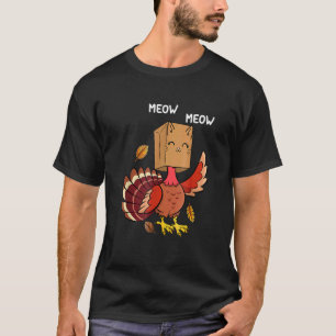 Thanksgiving Cat Fake Cat Meow Turkey Thanksgivi T-Shirt