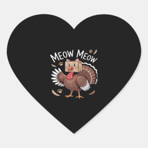 Thanksgiving Cat Funny Fake Cat Meow Thanksgiving  Heart Sticker