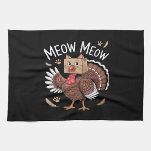 Thanksgiving Cat Funny Fake Cat Meow Thanksgiving  Tea Towel