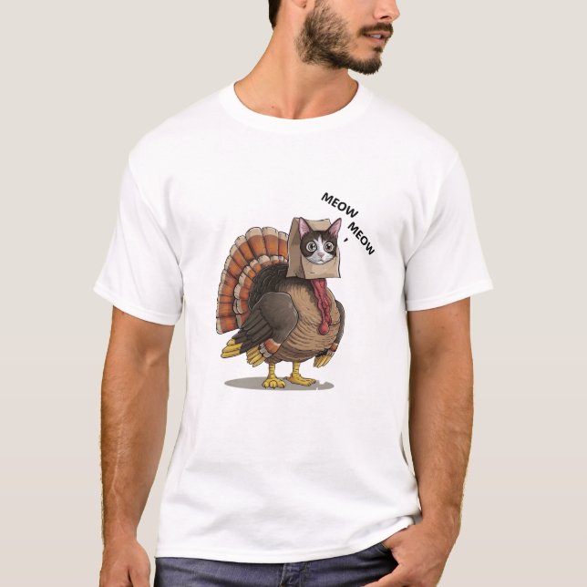 Thanksgiving Cat Funny Turkey Fake Cat Meow Im Cat T-Shirt (Front)