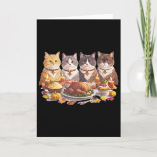 Thanksgiving Cats Dinner Feast Vintage Fall Card