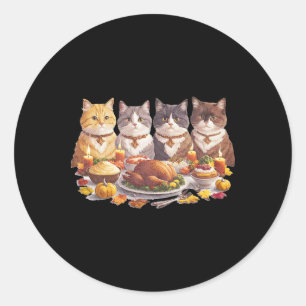 Thanksgiving Cats Dinner Feast Vintage Fall Classic Round Sticker