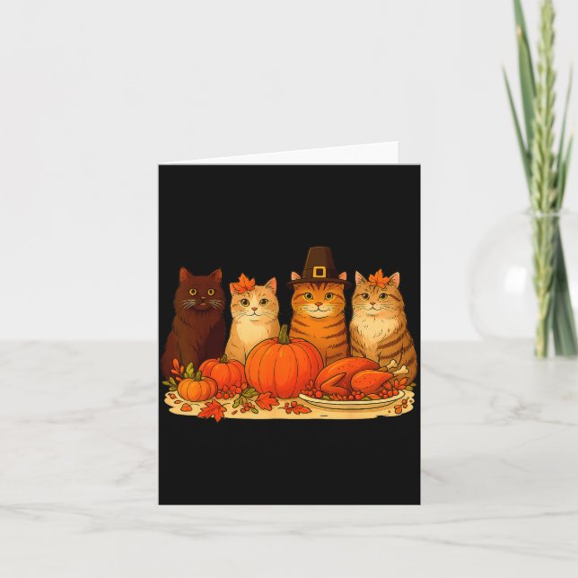 Thanksgiving Cats Dinner Pumpkin Autumn Men Women  Card (Front)