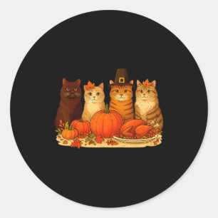 Thanksgiving Cats Dinner Pumpkin Autumn Men Women  Classic Round Sticker