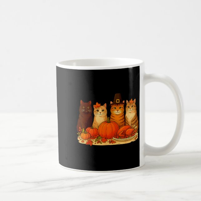 Thanksgiving Cats Dinner Pumpkin Autumn Men Women  Coffee Mug (Right)