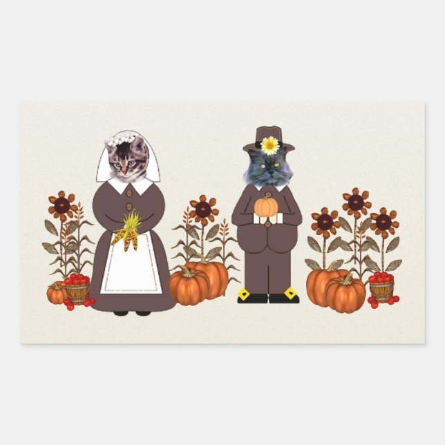 Thanksgiving Cats Rectangular Sticker (Front)