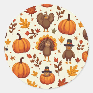 thanksgiving characters classic round sticker