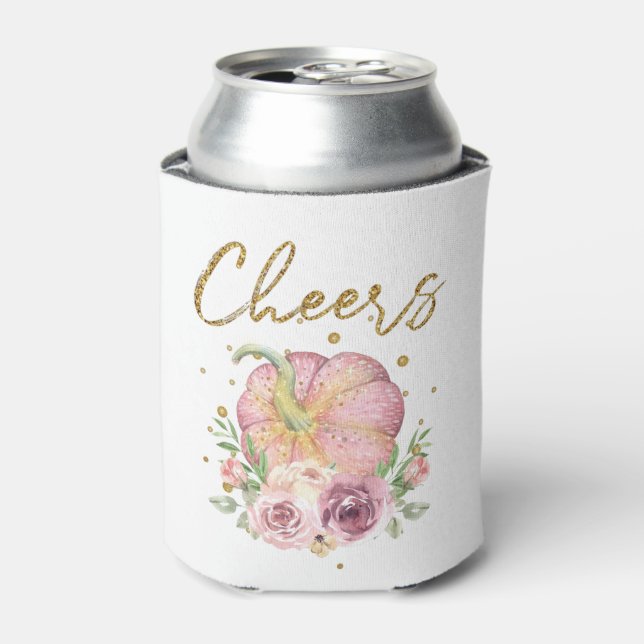 Thanksgiving Cheers Pumpkin Pink Can Cooler (Can Front)