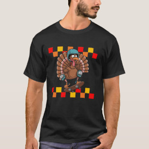 Thanksgiving Chequered Skateboarding Turkey for Sk T-Shirt