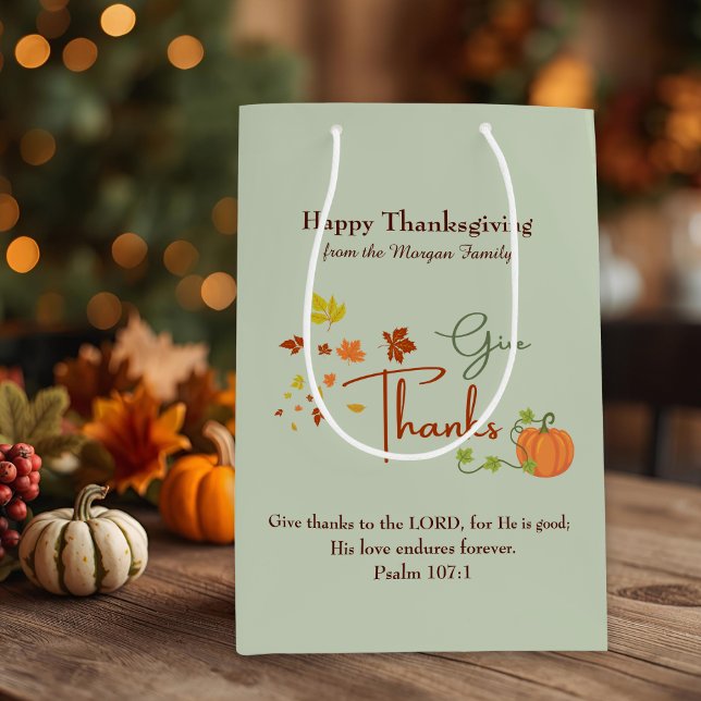 Thanksgiving Christian | Custom Name & Bible Verse Medium Gift Bag (Creator Uploaded)