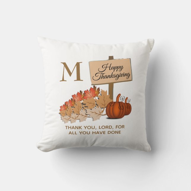 THANKSGIVING Christian Monogram Cushion (Front)
