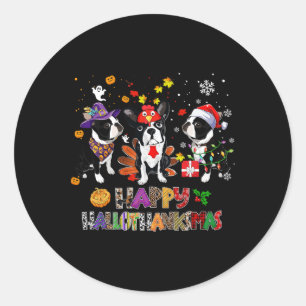 Thanksgiving Christmas Boston Terrier Dog Hallotha Classic Round Sticker
