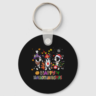 Thanksgiving Christmas Boston Terrier Dog Hallotha Key Ring