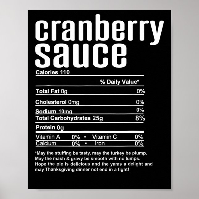 Thanksgiving Christmas Cranberry Sauce Nutritional Poster (Front)
