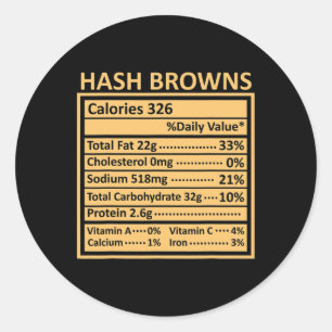 Thanksgiving Christmas Funny Hash Browns Nutrition Classic Round Sticker
