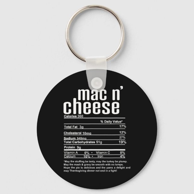 Thanksgiving Christmas Mac N Cheese Nutritional Fa Key Ring (Front)