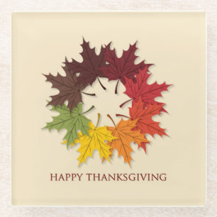 Thanksgiving circle of leaves glass coaster